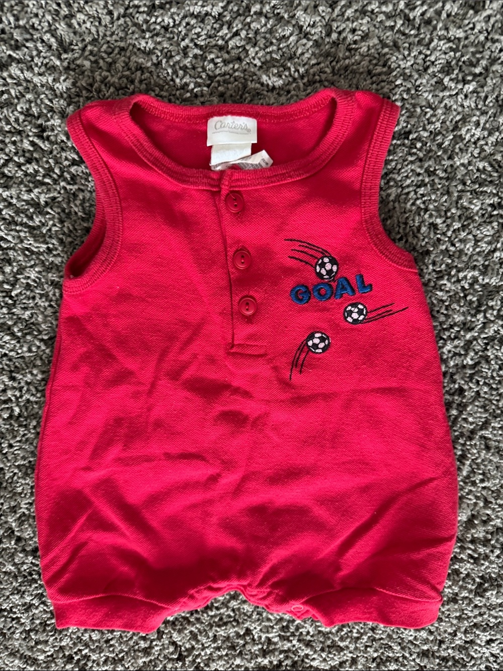 Carter's Red 'Goal' Baby Romper 9-12 months. EUC